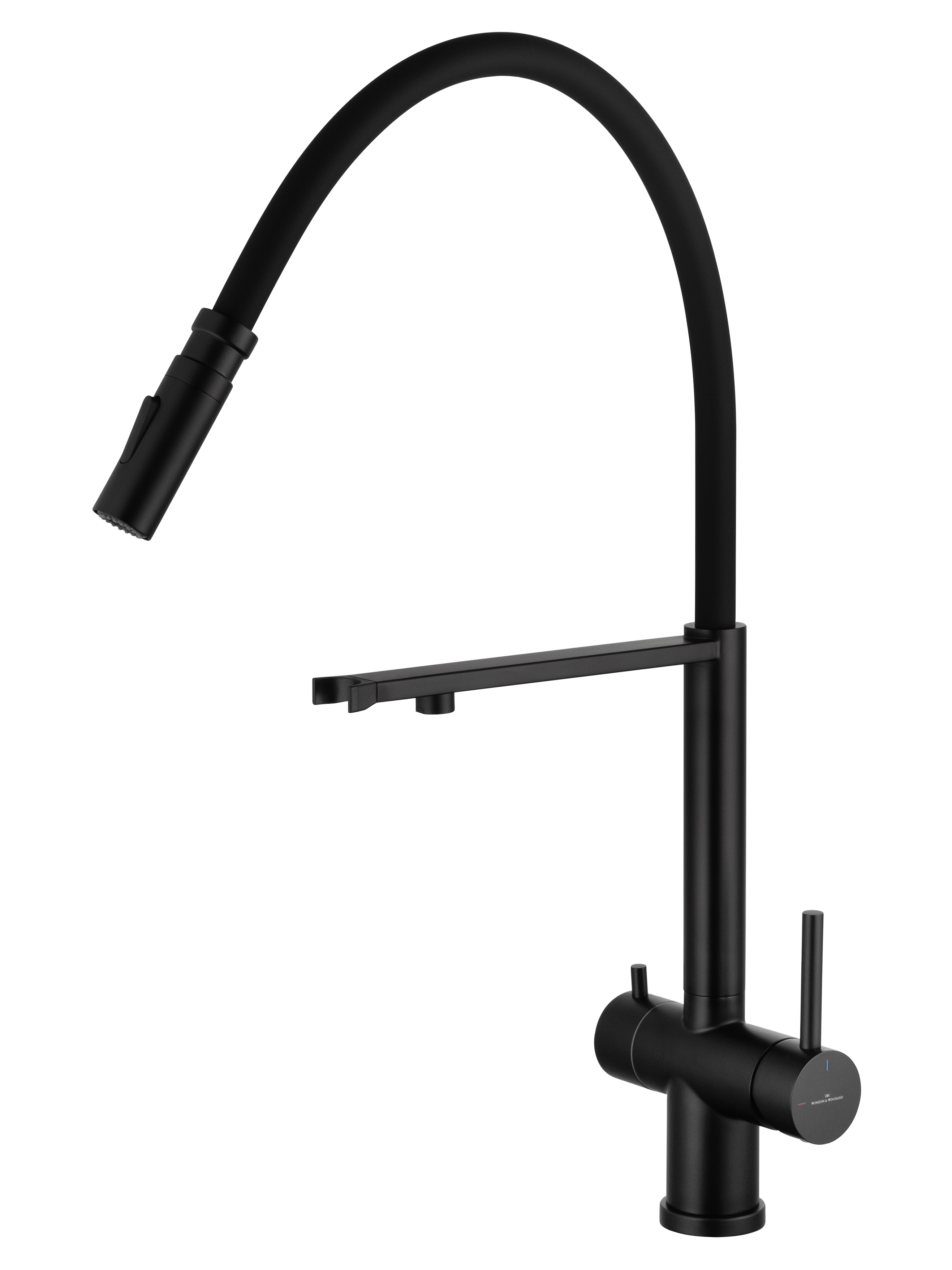 Смеситель для кухни с гибким изливом и подключением фильтра WONZON & WOGHAND, Черный матовый (WW-88458009-MB) - Gidratop.ru изображение