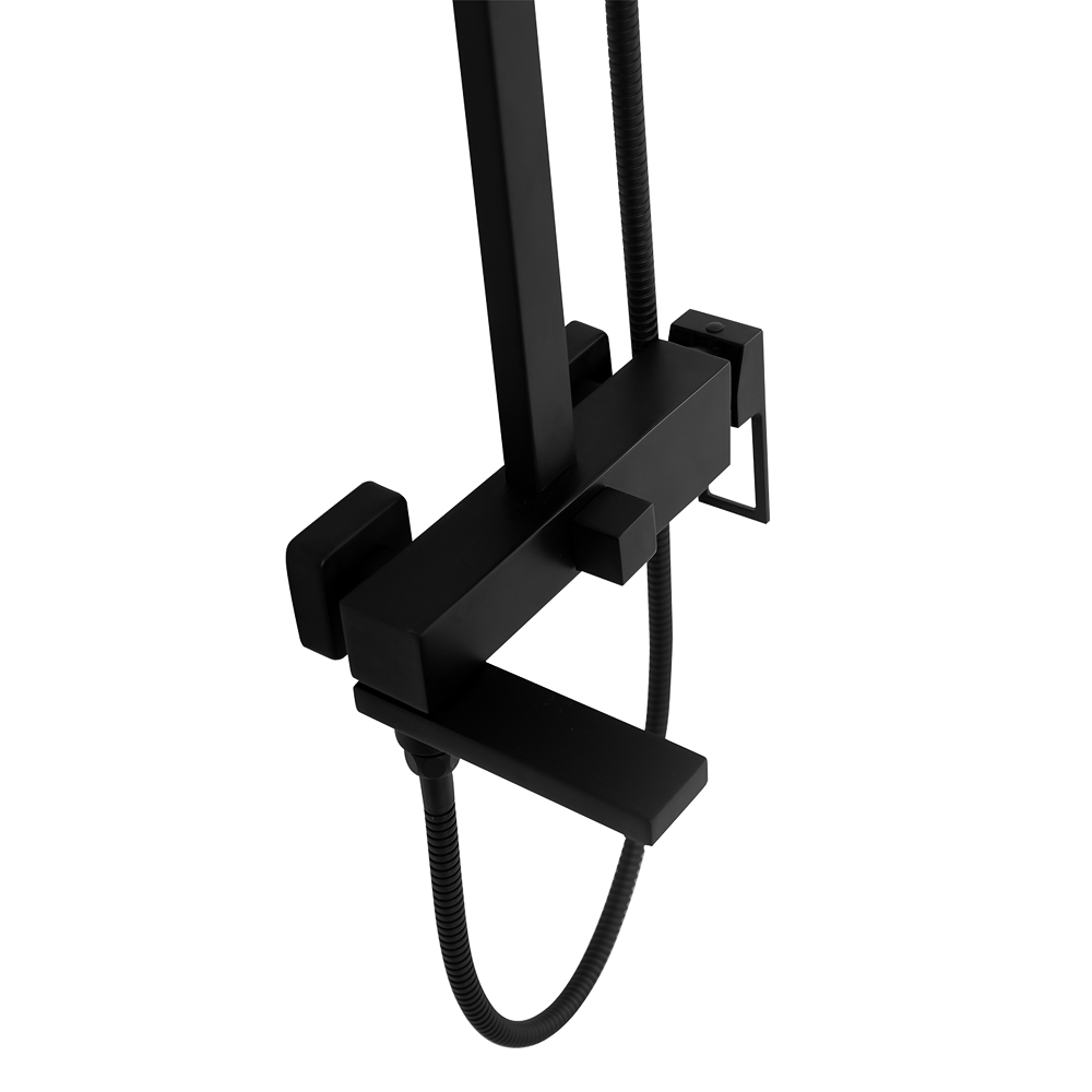 LUCE Душевая стойка со смесителем для ванны, верхним и ручным душем, чёрный LUC-VSCM-NERO. Верхний душ 25х25 см - Gidratop.ru изображение