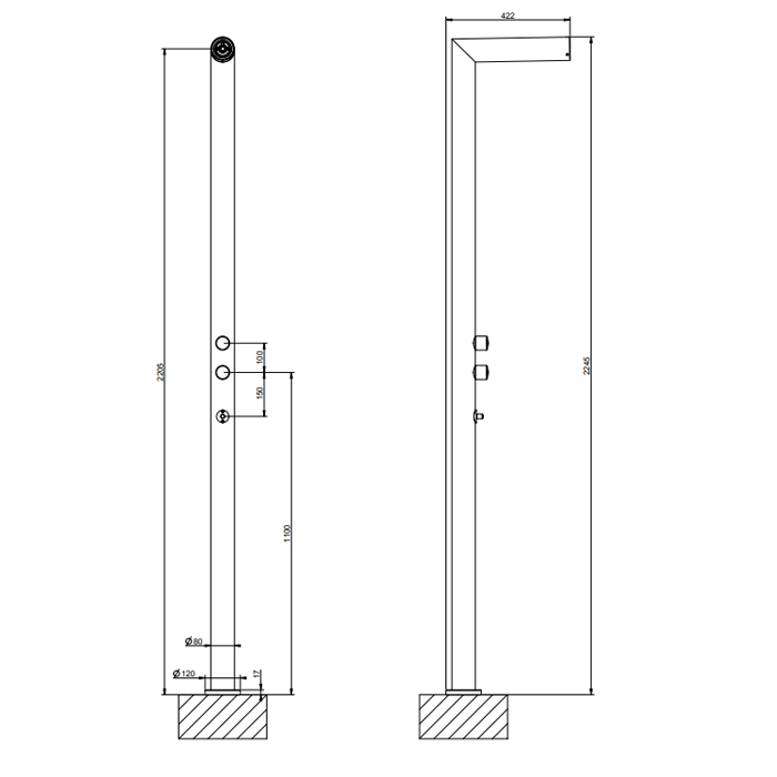 GESSI OUTDOOR душевая стойка для установки на улице, напольная, на 2 выхода, без ручек, ручного душа и верхнего душа, внешняя часть, цвет Black XL - Gidratop.ru изображение