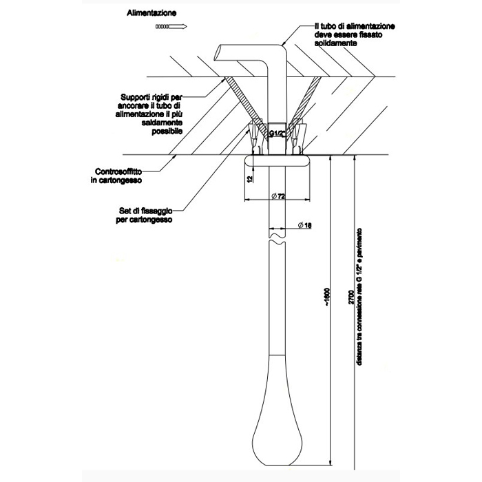 Gessi Goccia потолочный излив каплевидной формы, для монтажа с удаленным управлением 33700/33709 (не входит в комплект), цвет: черный - Gidratop.ru изображение