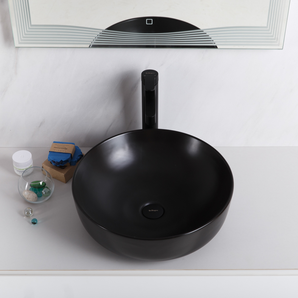 Раковина накладная керамическая, круглая, чёрная матовая, BB1315-H301, 410x410x130 - Gidratop.ru изображение