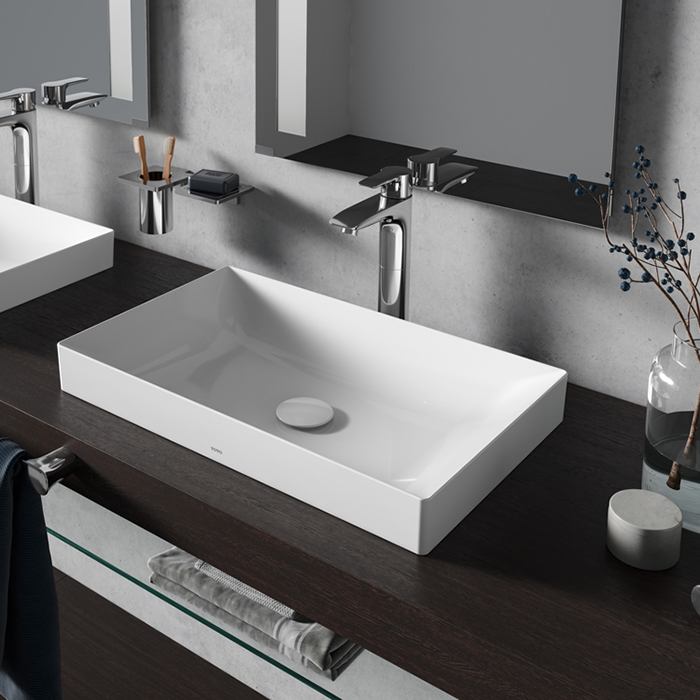 TOTO TR Lavatory Раковина 600x380x137(70) мм, полувстр, без отв. под смесит, с переливом, CeFiONtect, LinearCeram цвет: белый (без арматуры слива) - Gidratop.ru изображение