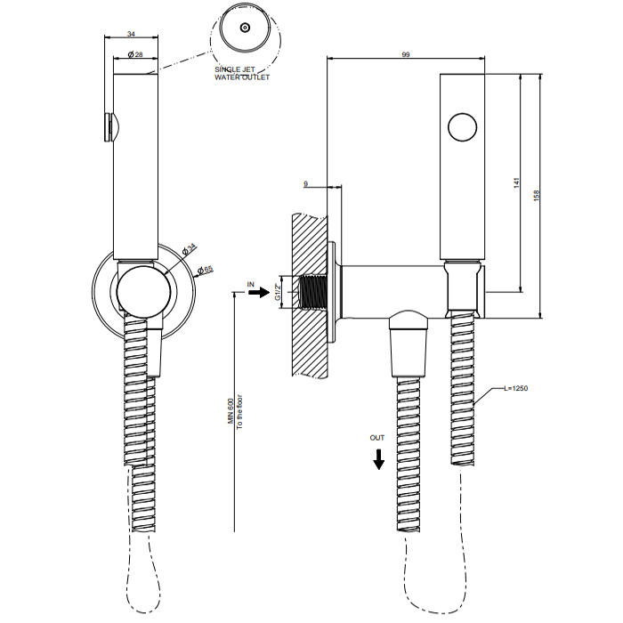 GESSI INCISO гигиенический душ настенный на 1/2, цвет: золото - Gidratop.ru изображение