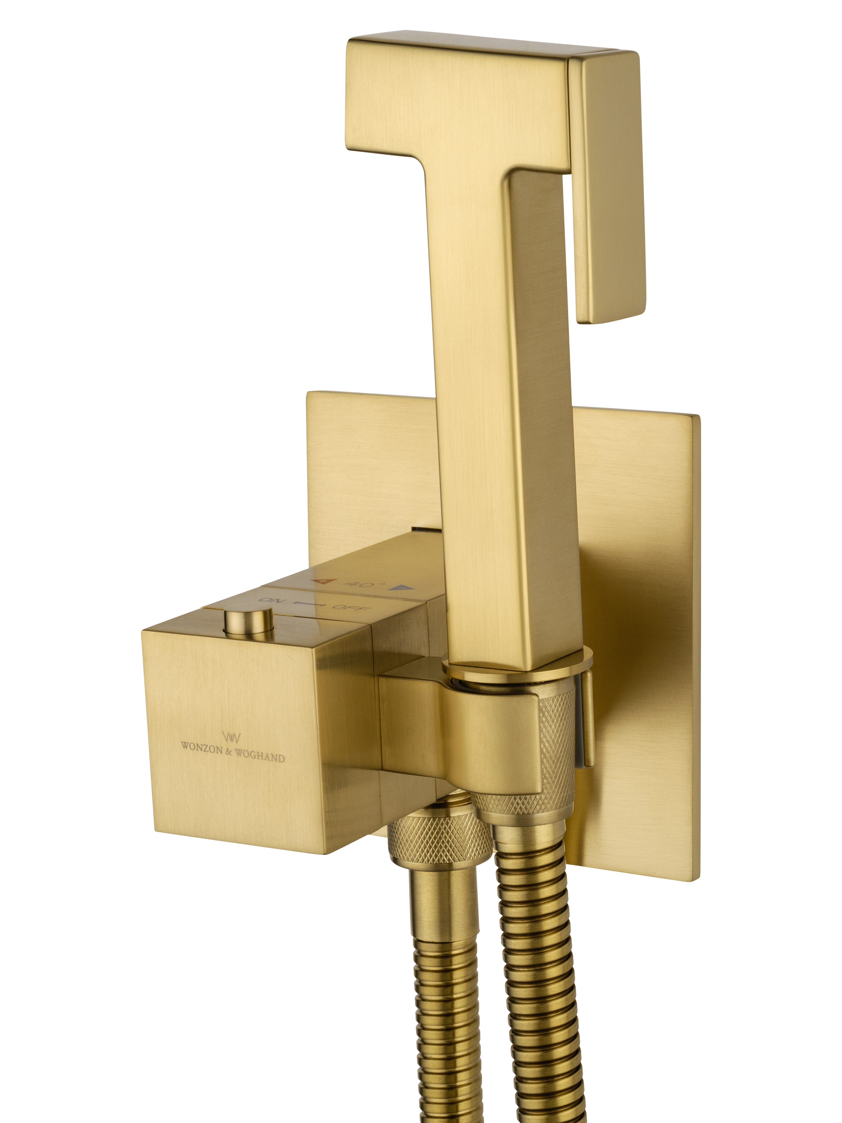 Смеситель с гигиеническим душем и термостатом встраиваемый WONZON & WOGHAND, Брашированное золото (WW-88829910-BG) - Gidratop.ru изображение