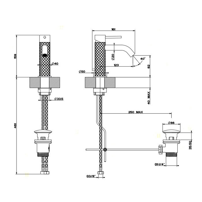 GESSI 316 смеситель для раковины на 1 отверстие с донным клапаном, излив 123мм, цвет: brushed copper pvd - Gidratop.ru изображение