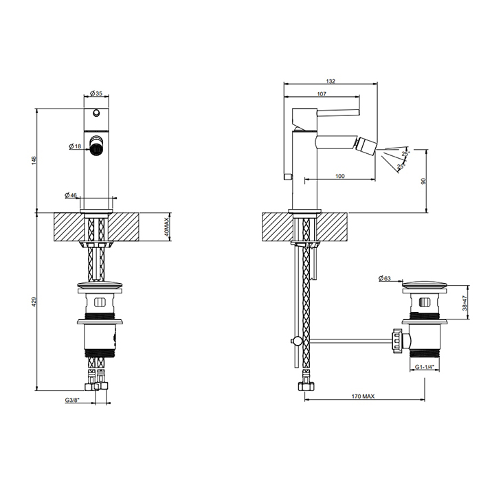 Gessi Emporio Via tortona смеситель для биде с донным клапаном и соединительными шлангами, цвет: Black XL - Gidratop.ru изображение