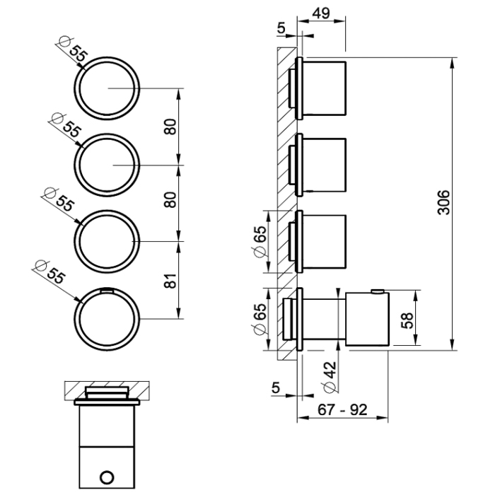 GESSI HABITO смеситель настенный встраиваемый, термостатический, с 3 запорными вентилями, термостатический, цвет Brushed Brass PVD - Gidratop.ru изображение