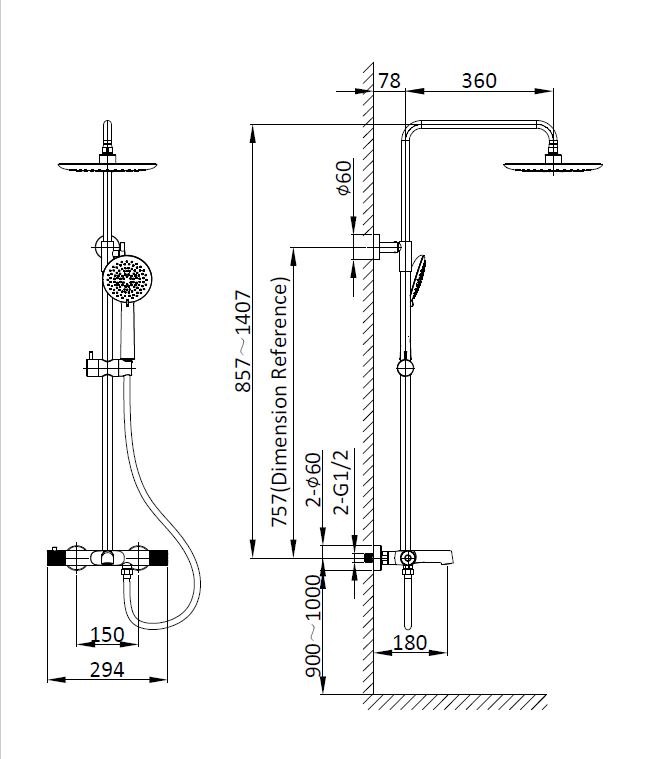 Душевая стойка Desire VSFS-1D1TGM термостатическая, вороненая сталь - Gidratop.ru изображение