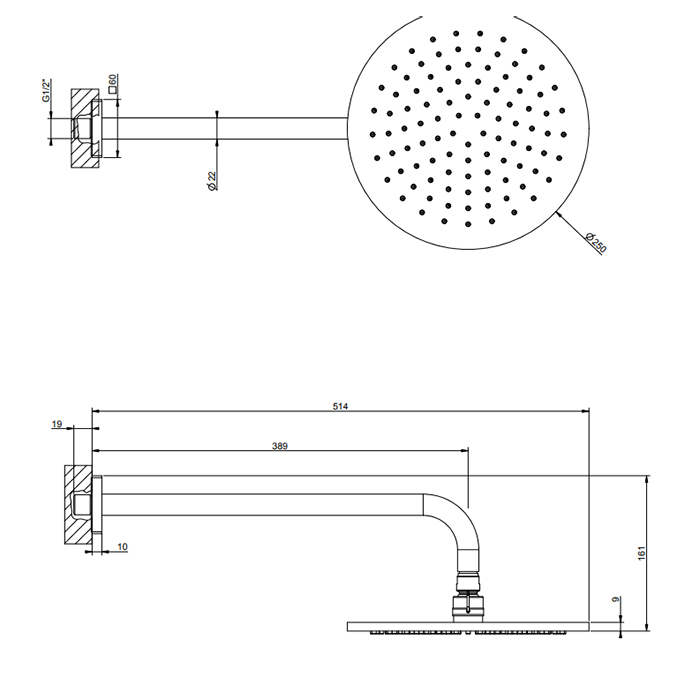 GESSI Rilievo верхний душ шарнирная для настенного крепления на 1/2 Oslash;250мм, цвет: nero XL - Gidratop.ru изображение