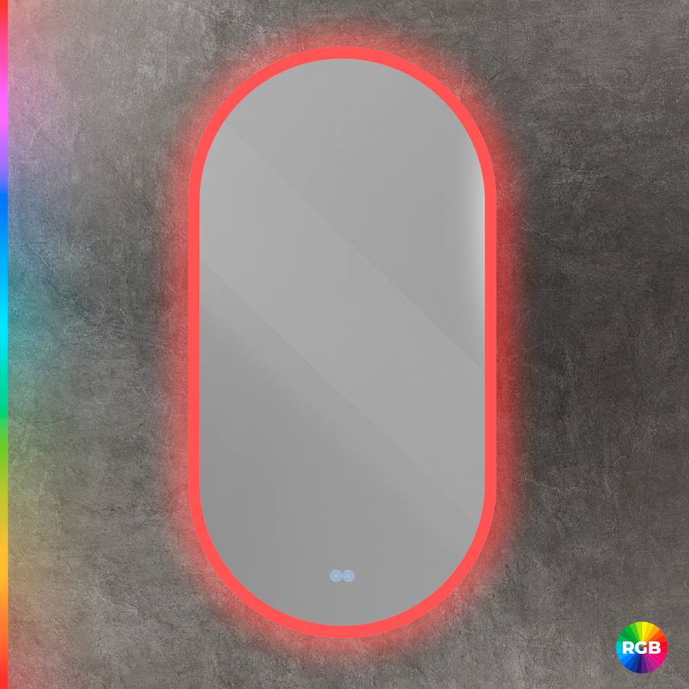ELLISSE Зеркало с контурной разноцветной подсветкой RGB и сенсорным выключателем, CZR-SPC-ELS-500-950-RGB-TCH, 12V, 220-240V, 500x950 - Gidratop.ru изображение