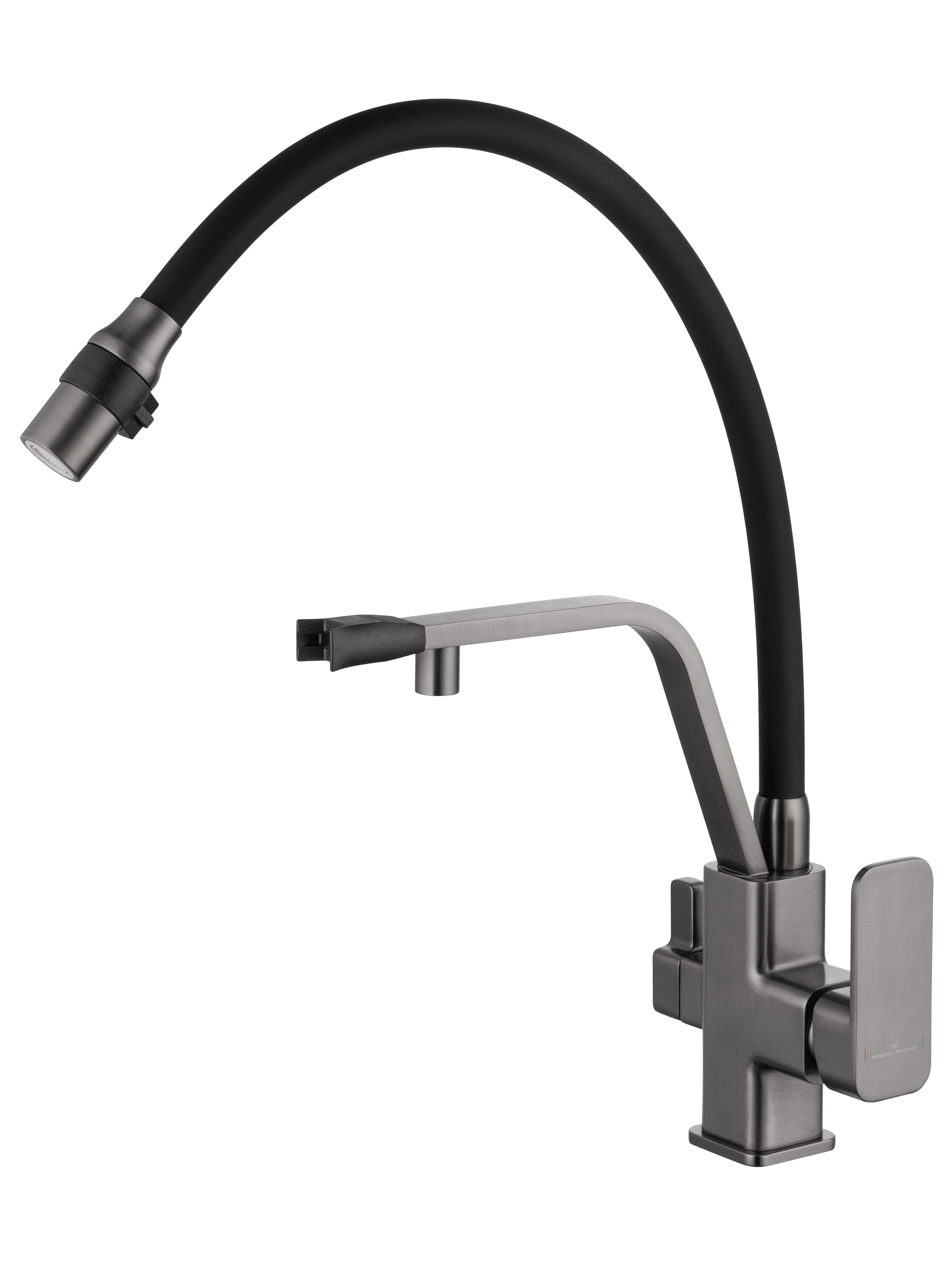 Смеситель для кухни с гибким изливом и подключением фильтра WONZON & WOGHAND, Темный графит (WW-88458013-BGM) - Gidratop.ru изображение