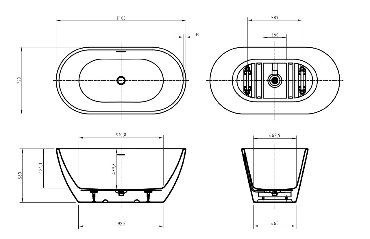 Акриловая ванна BELBAGNO UNO BB701-1400-720-K - Gidratop.ru изображение