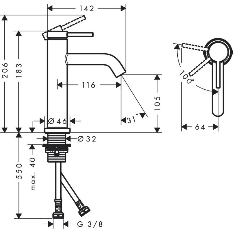 Смеситель для раковины Hansgrohe Tecturis S 73312670, цвет черный матовый - Gidratop.ru изображение