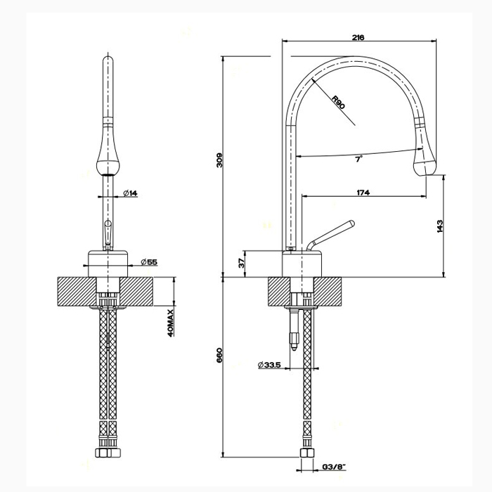 Gessi Goccia смеситель для раковины на 1 отверстие, излив 174мм R=90, цвет: хром - Gidratop.ru изображение