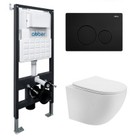 Комплект подвесной унитаз ABBER Bequem AC1100T белый с инсталляцией AC0105 и кнопкой AC0121MB черный матовый - Gidratop.ru изображение