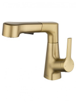 Смеситель для раковины с выдвижным изливом WONZON & WOGHAND, Брашированное золото (WW-121B108-BG) - Gidratop.ru изображение