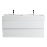 MOLVENO 46 База под раковину подвесная, под раковину с двумя чашами, с двумя выкатными ящиками, Bianco Ghiaccio, 1200x460x500, MOLVENO 46-120-2C-SO-2-BG - Gidratop.ru изображение