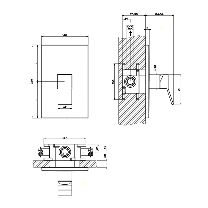 Gessi Rettangolo K встраиваемый однорычажный смеситель для душа (внешняя часть), цвет: черный - Gidratop.ru изображение