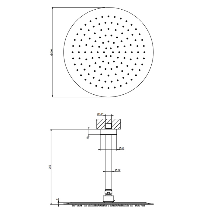 Gessi Emporio shower верхний душ потолочный, поворотная с шарниром, с защитой от известкового налёта, цвет: Mirror Steel - Gidratop.ru изображение