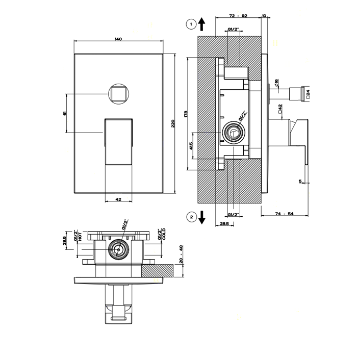 Gessi Rettangolo встраиваемый однорычажный смеситель с автоматическим переключателем ванна/душ(внешние части), цвет: хром - Gidratop.ru изображение