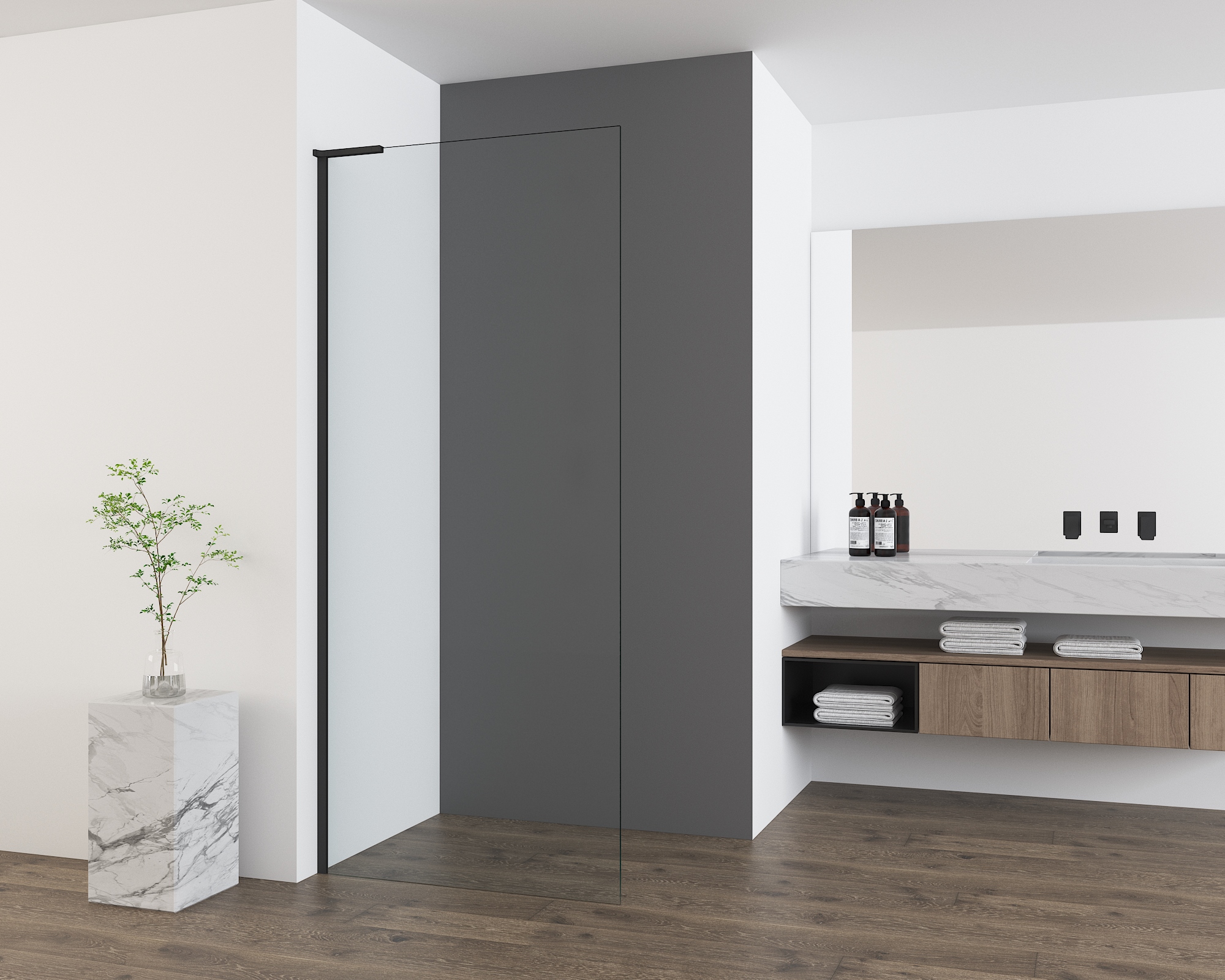 Душевая перегородка Walk-In VSW-7HA900CLB, 900*2000, черный матовый, стекло прозрачное - Gidratop.ru изображение