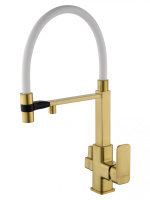 Смеситель для кухни с гибким изливом и подключением фильтра WONZON & WOGHAND, Брашированное золото (WW-88458012-BG（MW))