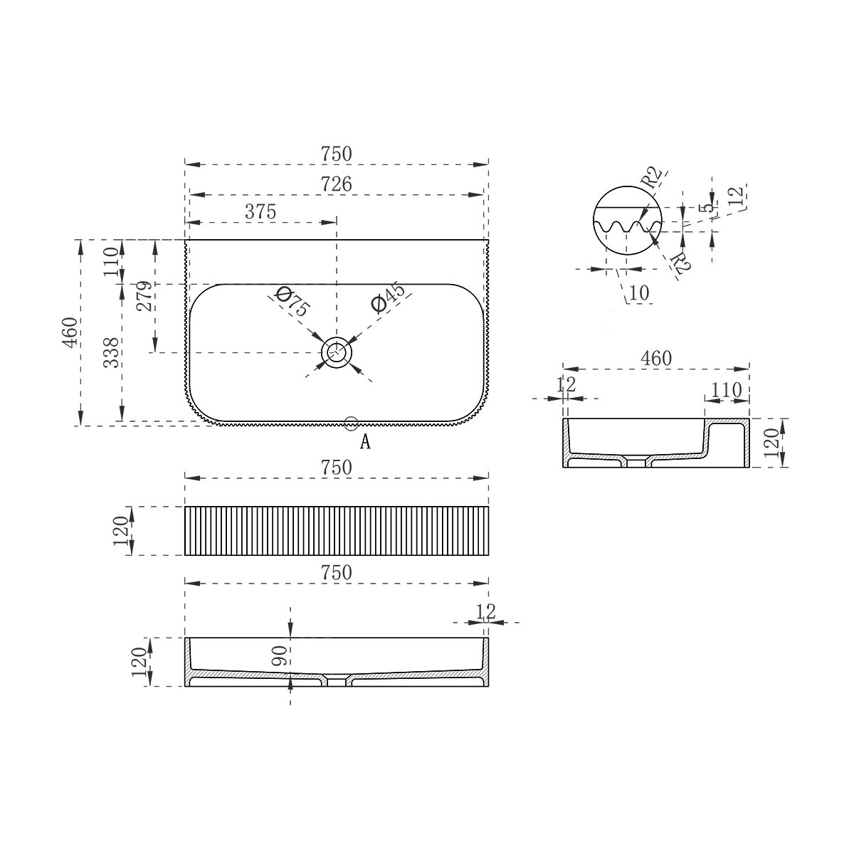 Раковина из искусственного камня Vincea VWB-6SG75MW, 750*460*120, подвесная, цвет белый матовый - Gidratop.ru изображение