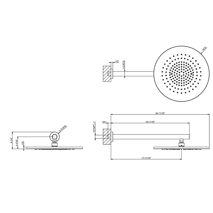 GESSI 316 верхний душ Oslash;355 мм., с настенным держателем 450 мм.,  цвет Brushed Brass PVD - Gidratop.ru изображение