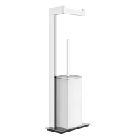 Gessi Rettangolo стойка с держателем для туалетной бумаги и ершиком, напольная, цвет: хром/белый