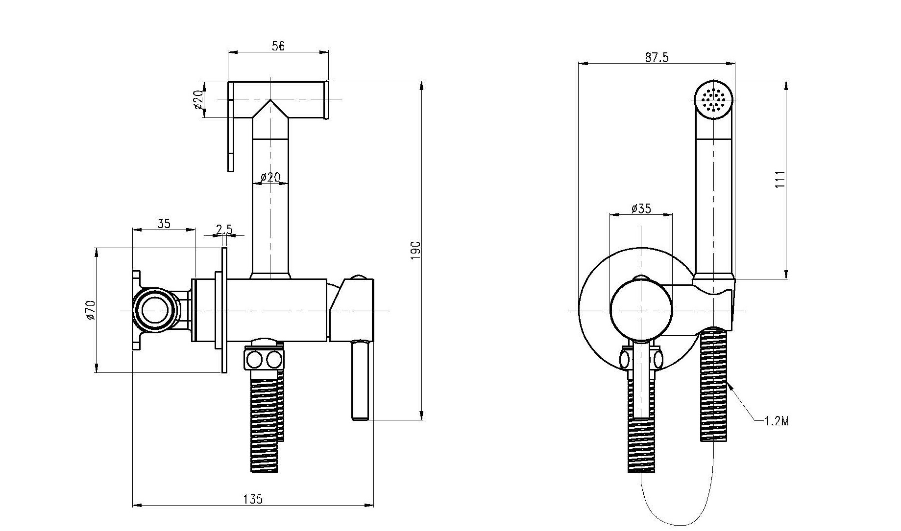 CZR-SET-DA1-ID2-FMM120-01 Набор для гигиенического душа, хром (Смеситель для гигиенического душа со штуцером и держателелем, шланг металлизированный 120 см, душ гигиенический) - Gidratop.ru изображение