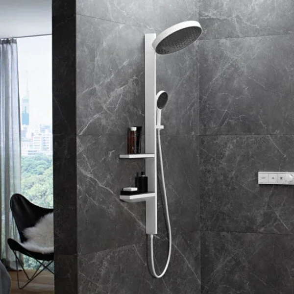 Душевой гарнитур Hansgrohe Rainfinity Showerpipe 360 26842000, 1 режим струи, корпус хром, лицевая часть черная - Gidratop.ru изображение