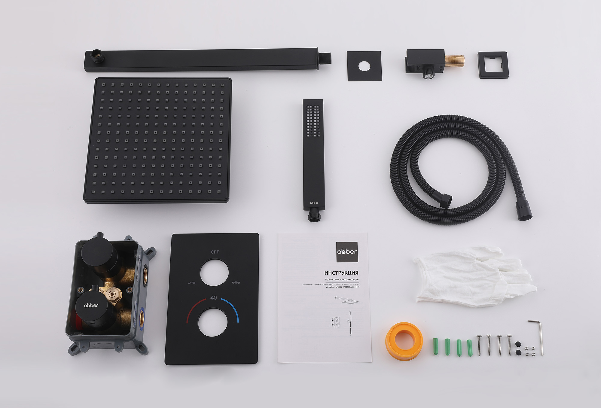 Душевая система ABBER Weiss Insel AF8051B скрытого монтажа без излива, термостат, черный матовый - Gidratop.ru изображение