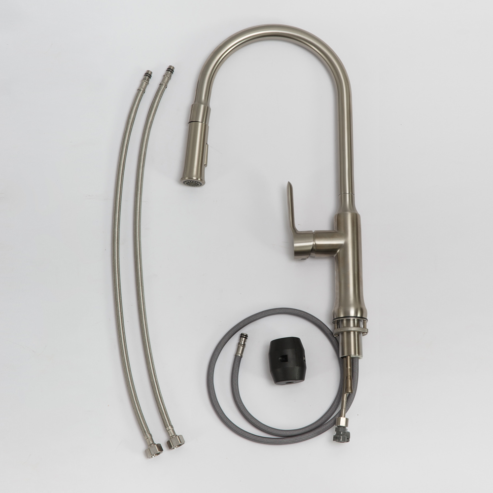 Смеситель для кухни с выдвижным изливом,двухрежимный, нержавеющая сталь, исполнение сатин BB-LAM38-IN - Gidratop.ru изображение