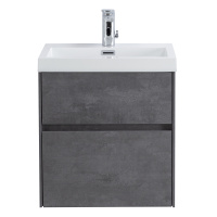 PIETRA MINI База под раковину подвесная с двумя выкатными ассиметричными ящиками, PIETRA MINI-500AS-2C-SO-SCM, Stucco Cemento 494x395x400 - Gidratop.ru изображение