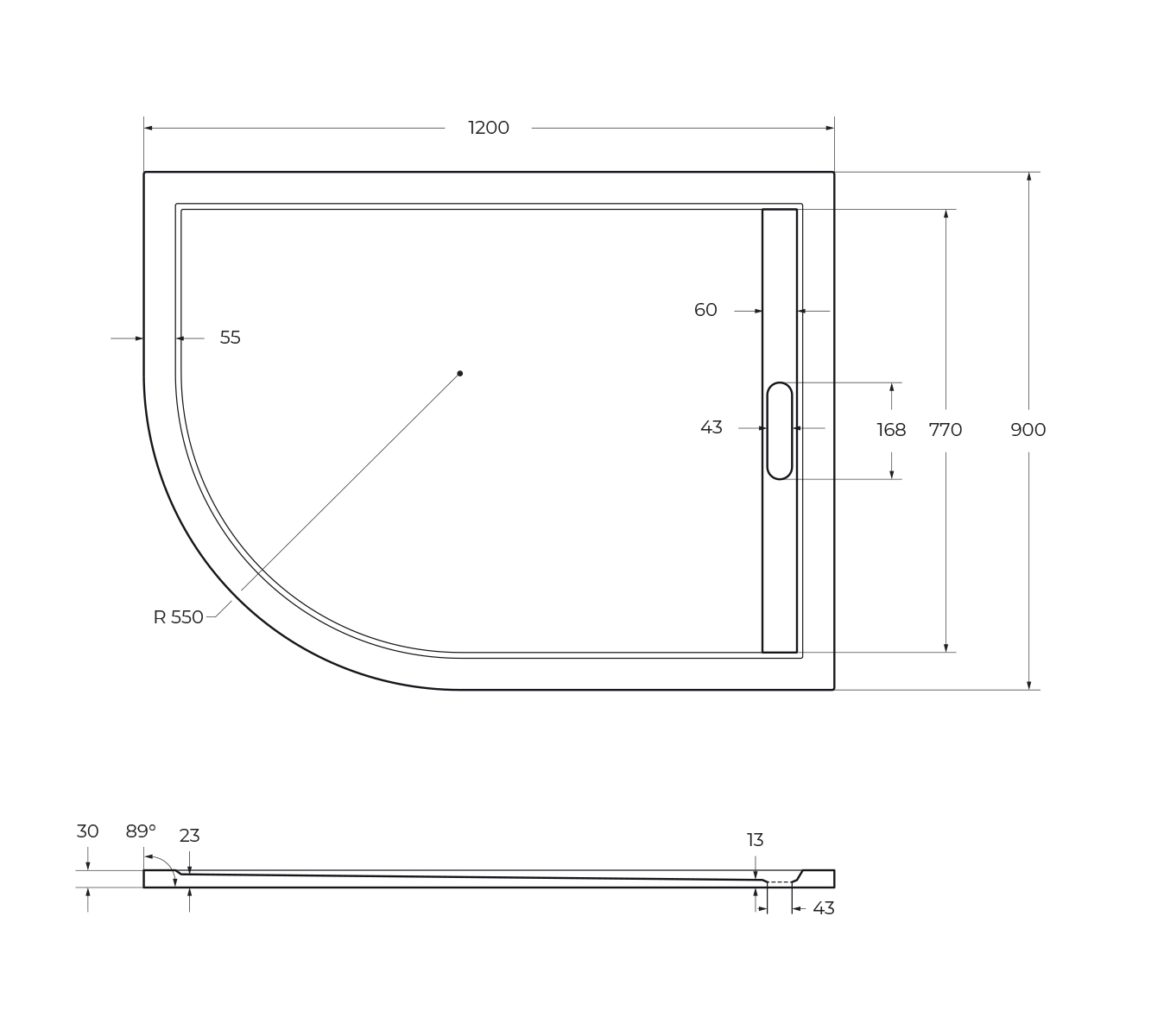 Поддон из искусственного мрамора CEZARES TRAY-AS-RH-120/90-550-30-W-R - Gidratop.ru изображение