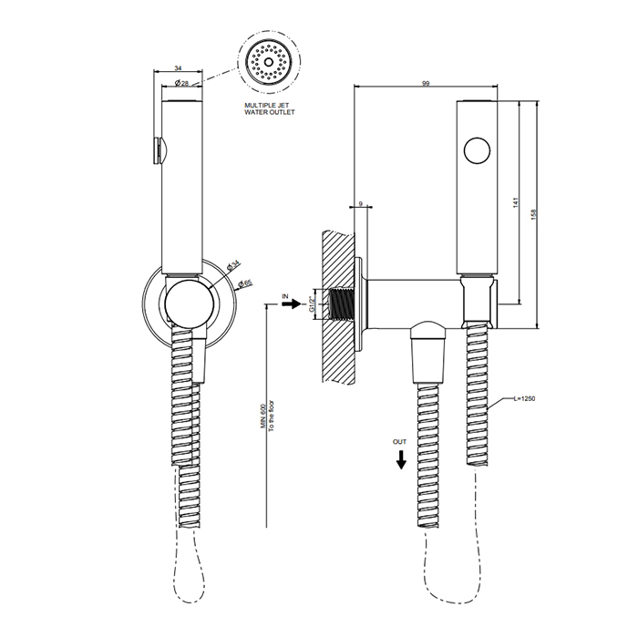 GESSI INCISO гигиенический душ на 1/2, цвет: brushed black metal pvd - Gidratop.ru изображение