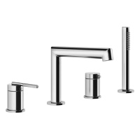 Gessi Ingranaggio смеситель для ванны на 4 отверстия с каскадным изливом, девиатор, шланг , лейка, цвет: хром - Gidratop.ru изображение