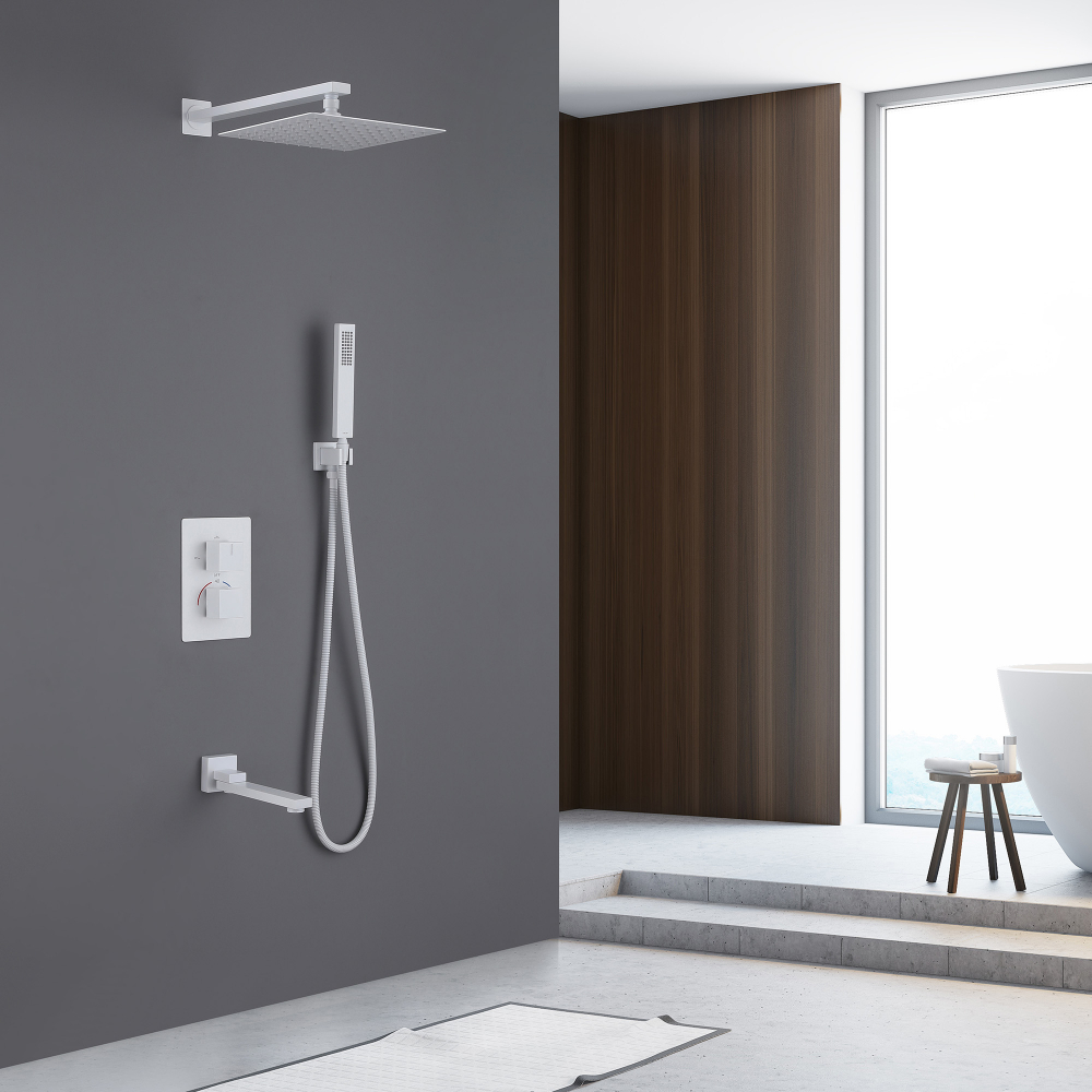 Душевая система ABBER Daheim AF8250W скрытого монтажа с изливом, термостат, белая матовая - Gidratop.ru изображение