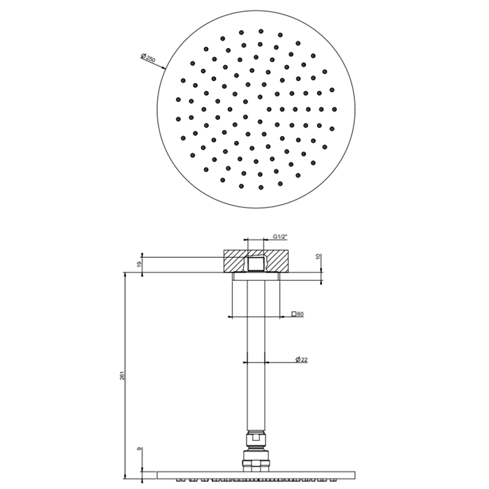 GESSI Rilievo потолочная верхний душ шарнирная на 1/2,Oslash;250 мм., цвет: хром - Gidratop.ru изображение