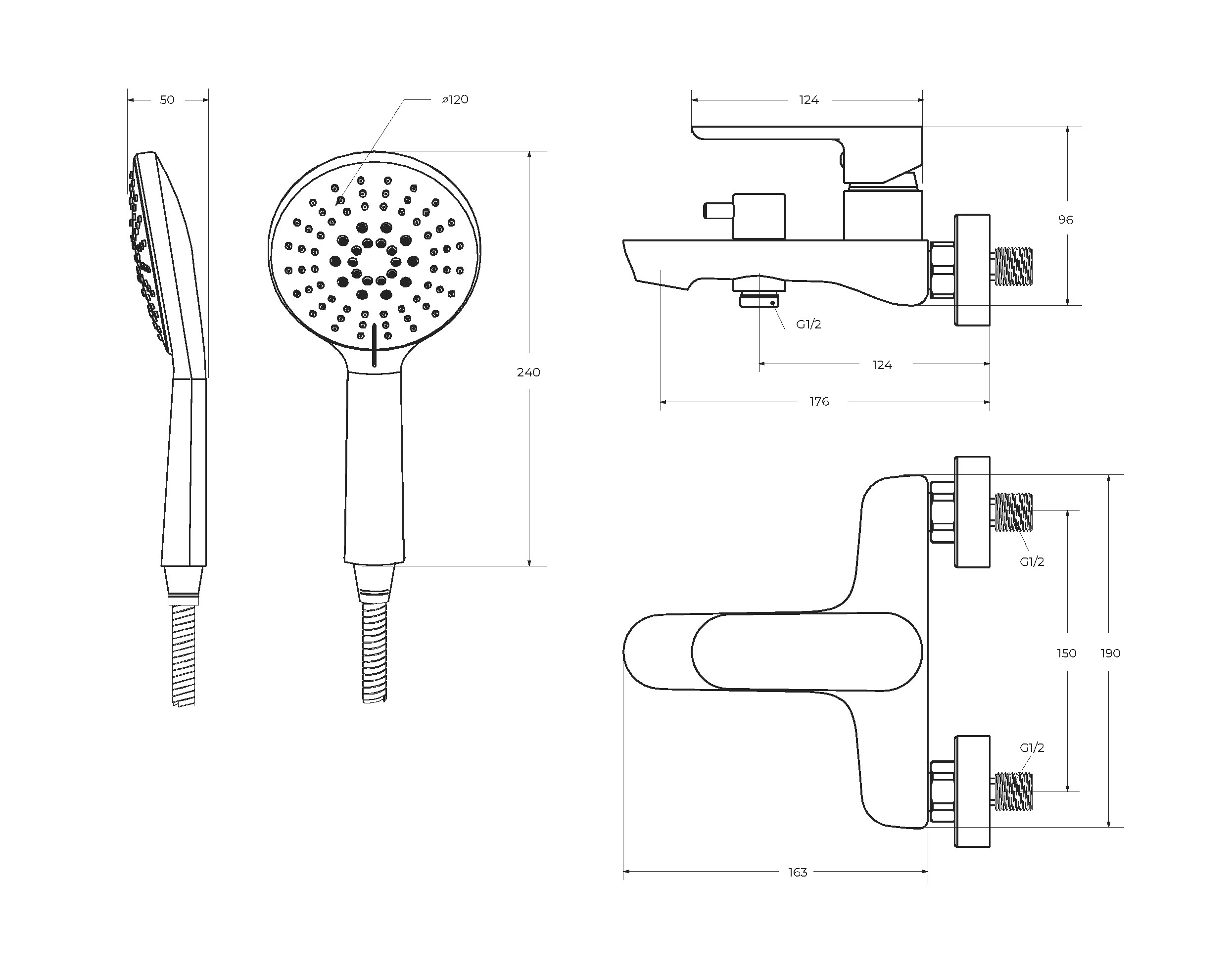 STYLUS-VD-01 Смеситель для ванны и душа однорычажный в комплекте с ручным душем, шлангом и держателем, хром - Gidratop.ru изображение