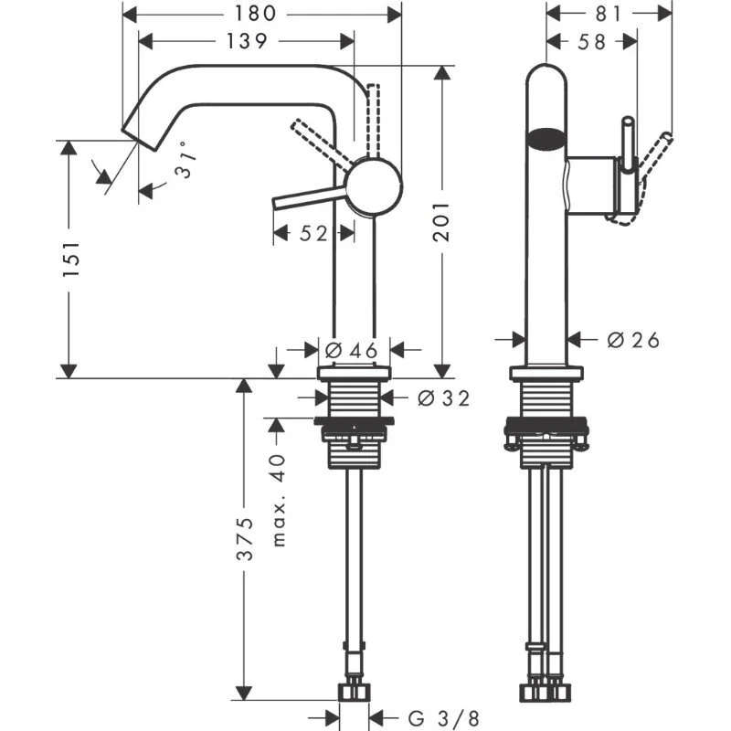 Смеситель для раковины Hansgrohe Tecturis S 73340670, с донным клапаном, цвет черный матовый - Gidratop.ru изображение