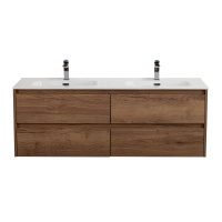 KRAFT База под раковину подвесная с четырьмя выкатными ящиками для раковины с двумя чашами, Rovere Tabacco, 1200x460x500, KRAFT-1200-4C-SO-2-RT