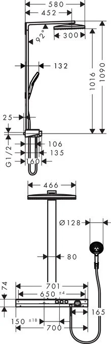 Душевая система Hansgrohe Rainmaker Select Showerpipe EcoSmart 27028400, 460 x 300 мм, 2 режима струи, с держателем, белый/хром - Gidratop.ru изображение