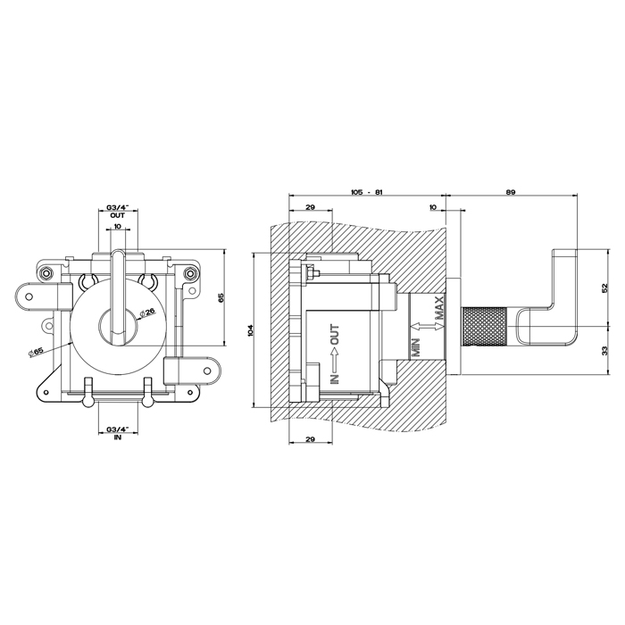 GESSI INCISO запорный кран для термостатического смесителя высокой производительности, резьба 3/4(внешняя часть), цвет: nero XL - Gidratop.ru изображение