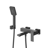 SLIDER-VD-NOP Смеситель для ванны и душа однорычажный в комплекте с ручным душем, шлангом и держателем, черный матовый - Gidratop.ru изображение