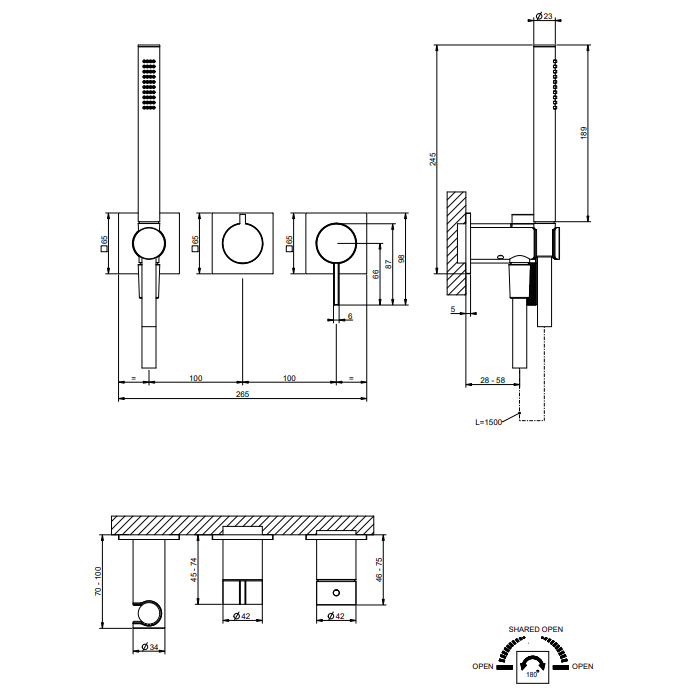 GESSI  INVERSO RIGATO внешняя часть настенного смесителя для душа на 2 выхода с перекл и ручным душем , цвет: Copper Brushed PVD - Gidratop.ru изображение