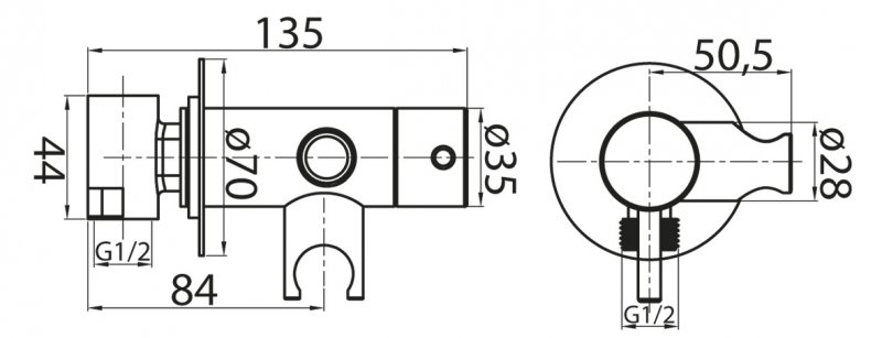 CZR-DA1-01 Смеситель для душа и гигиенического душа со штуцером с держателем, хром - Gidratop.ru изображение
