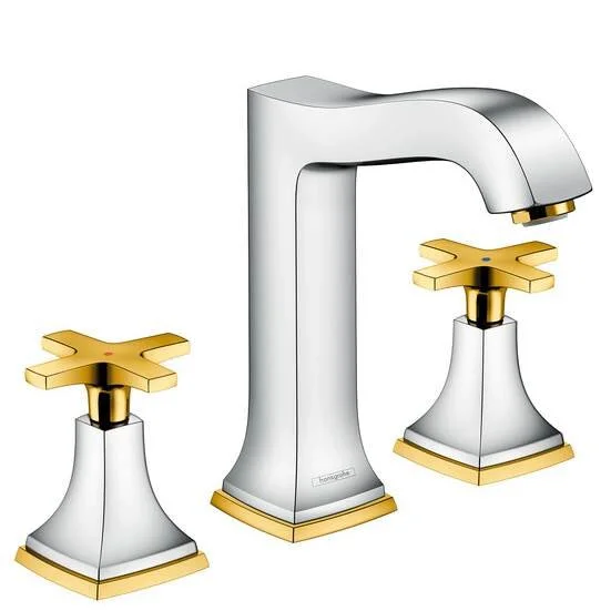 Смеситель Hansgrohe Metropol Classic 31307090 для раковины на 3 отверстия, хром/золото - Gidratop.ru изображение