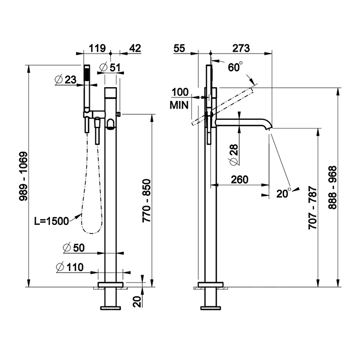 GESSI HABITO RIGATO смеситель для ванны напольный, однорычажный, цвет Black Metal PVD - Gidratop.ru изображение