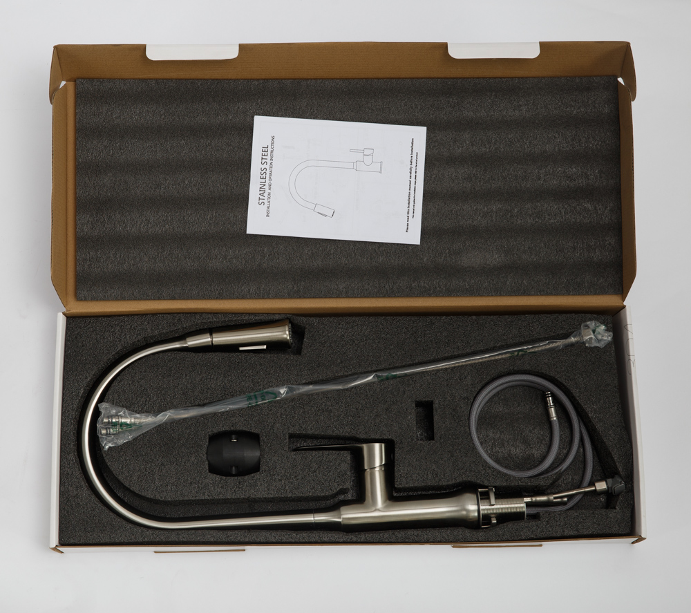 Смеситель для кухни с выдвижным изливом,двухрежимный, нержавеющая сталь, исполнение сатин BB-LAM38-IN - Gidratop.ru изображение